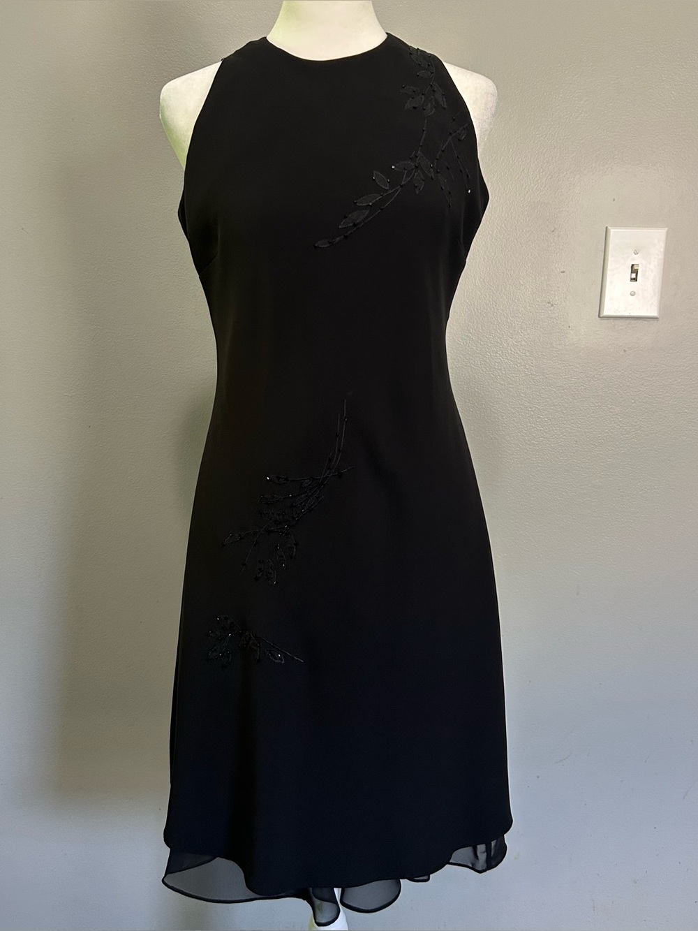 Evan Picone Vintage Dress Black Beaded Cocktail Sleeveless Elegant Black Tie